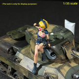 1/35 Scale Miniature Figure Anime Girl Kate Resin Model for Tank Vehicle Diorama Scene, Hand Painted Collectible Military Sand Table Accessory Accessory