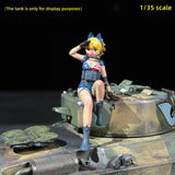 1/35 Scale Miniature Figure Anime Girl Kate Resin Model for Tank Vehicle Diorama Scene, Hand Painted Collectible Military Sand Table Accessory Accessory