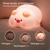 Cartoon Pig Night Light Kawaii Silicone Rechargeable Lamp Timed Night Lamp for Kids Cute Bedroom Decorative Ornaments Idea Gifts
