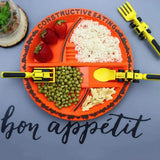 Children's Cutlery Set Three-piece Toy Construction Car Knife Fork Spoon Dinner Plate Food Grade Plastic Kids Dining Tools