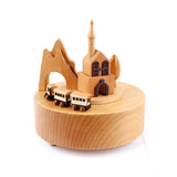 Castle Train Clockwork Music Box Music Bell Wooden Music Box Craft Items Home Decoration Holiday Birthday Gifts