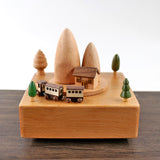 Twin Mountain Peak Train Clockwork Music Box Music Bell Wooden Music Box Craft Items Home Decoration Holiday Gifts