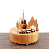 Castle Train Clockwork Music Box Music Bell Wooden Music Box Craft Items Home Decoration Holiday Birthday Gifts