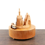 Castle Train Clockwork Music Box Music Bell Wooden Music Box Craft Items Home Decoration Holiday Birthday Gifts