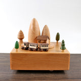 Twin Mountain Peak Train Clockwork Music Box Music Bell Wooden Music Box Craft Items Home Decoration Holiday Gifts