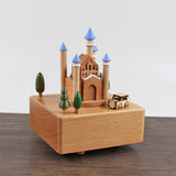 Blue Castle Sky City Clockwork Music Box Music Bell Wooden Music Box Craft Items Home Decoration Holiday Gifts Children's Toys